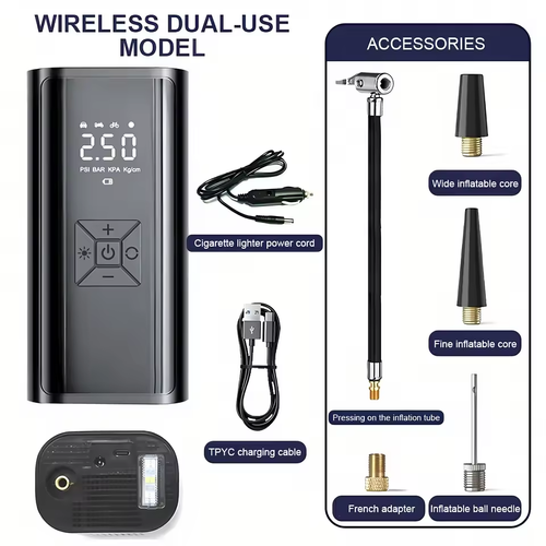 Small, portable, multifunctional wireless household air pump for cars, bicycles, tires, electric vehicles, and charging pumps