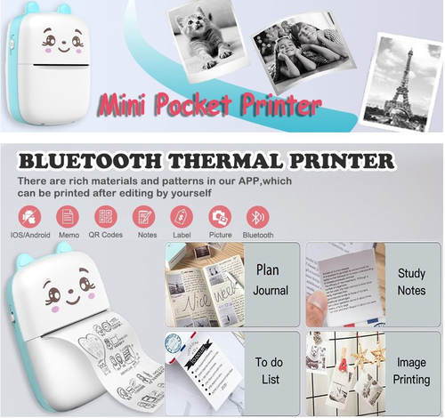 Mini Portable Printer Photo Picture Office Receipt QR Code Label List Note Pocket Thermal Printer Wireless Smart Inkless Printer