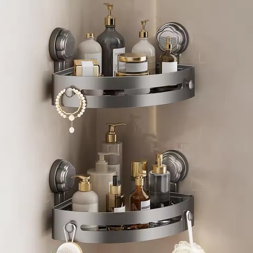 Multifunctional double-layer rust-proof bathroom corner storage rack with strong load-bearing capacity, shampoo and lotion rack, efficient space-saving storage rack