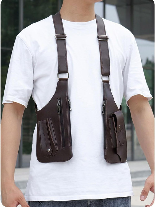 New Men's Retro Backpack Multifunctional Shoulder Bag Outdoor Sports Vest Bag Mobile Phone Bag