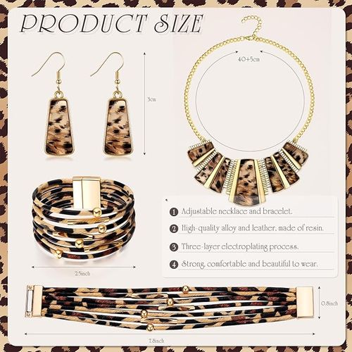 New fashion retro leopard print exaggerated earrings necklace bracelet jewelry