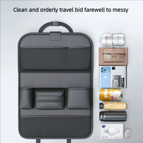 Newest Car Seat Back Storage Bag Large Capacity Multi-Pocket Back Seat Storage Bag Foldable Dining Table Tablet Tray Hanging Bag