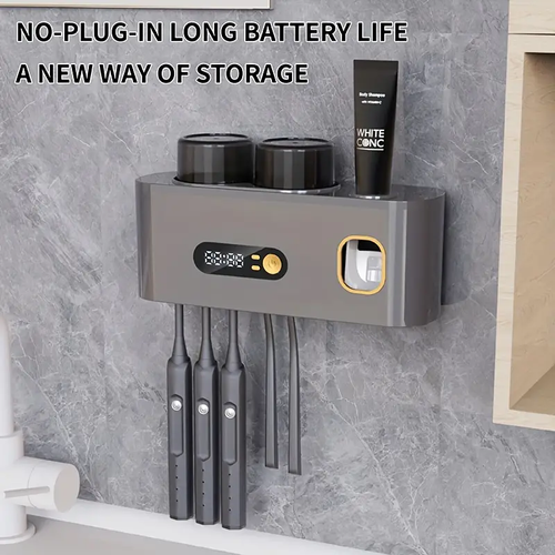 New Wall-Mounted UV Toothbrush Sterilizer Stand - Rechargeable with Timer, Wireless Sterilization