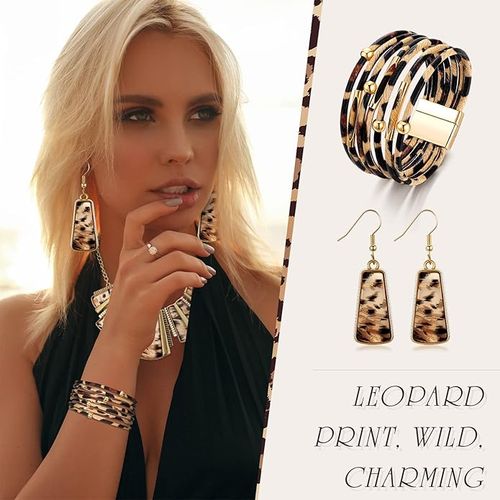 New fashion retro leopard print exaggerated earrings necklace bracelet jewelry