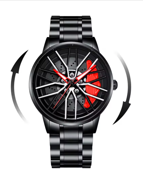 New Men's Watch Rotating Dial Car Clock Stainless Steel Strap Fashion Sports Style Quartz Movement Casual Watch