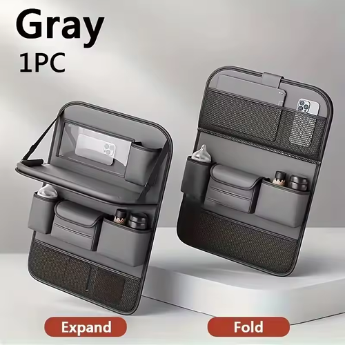 Newest Car Seat Back Storage Bag Large Capacity Multi-Pocket Back Seat Storage Bag Foldable Dining Table Tablet Tray Hanging Bag