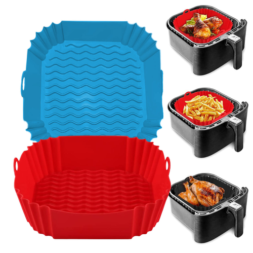Food-grade silicone air fryer baking tray, high-temperature resistant air fryer baking tray, easy-to-clean baking tray set (three trays, colors randomly sent)