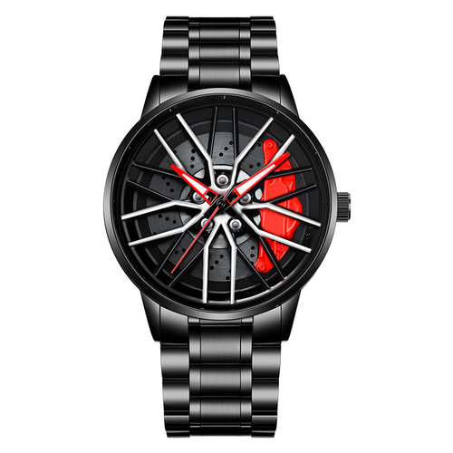New Men's Watch Rotating Dial Car Clock Stainless Steel Strap Fashion Sports Style Quartz Movement Casual Watch