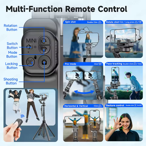 AI Tracking Gimbal Stabilizer, 1.83m Tripod, Quadruped Selfie Stick for Mobile Phone Photography, Action Camera Port