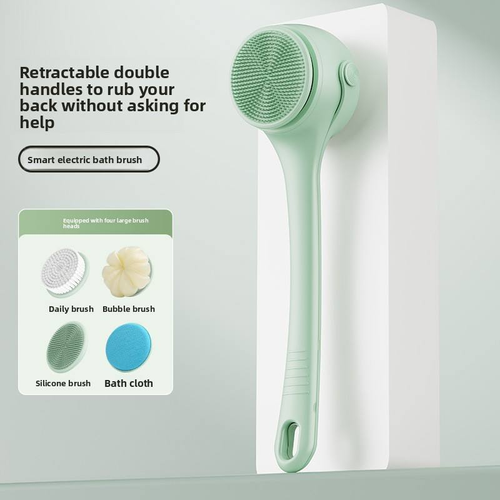 Newest Double Handle Silicone Multifunctional Bath Brush Soft Rechargeable Face Washing Brush Long Handle Handheld Electric Body Brush