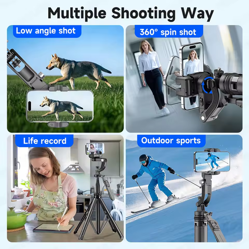 AI Tracking Gimbal Stabilizer, 1.83m Tripod, Quadruped Selfie Stick for Mobile Phone Photography, Action Camera Port