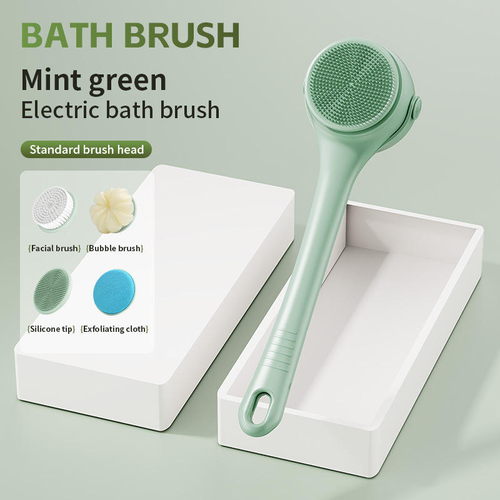 Newest Double Handle Silicone Multifunctional Bath Brush Soft Rechargeable Face Washing Brush Long Handle Handheld Electric Body Brush