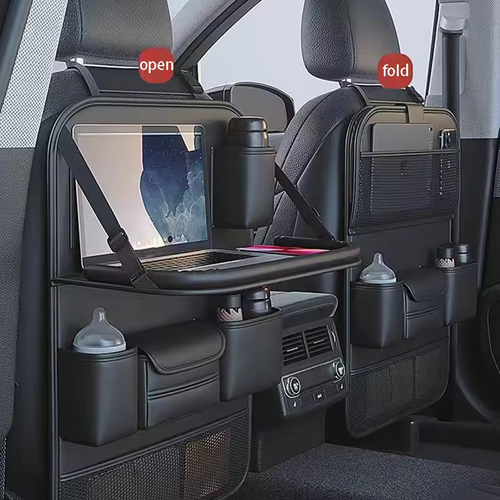 Newest Car Seat Back Storage Bag Large Capacity Multi-Pocket Back Seat Storage Bag Foldable Dining Table Tablet Tray Hanging Bag