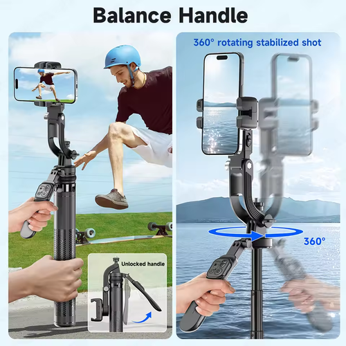AI Tracking Gimbal Stabilizer, 1.83m Tripod, Quadruped Selfie Stick for Mobile Phone Photography, Action Camera Port