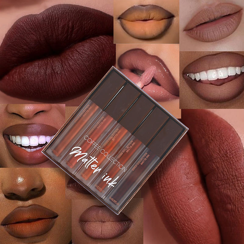 Coffee Series Matte Ink 5-Piece Nude Lipstick Set Quick-Drying Waterproof Dark Lip Gloss Tube
