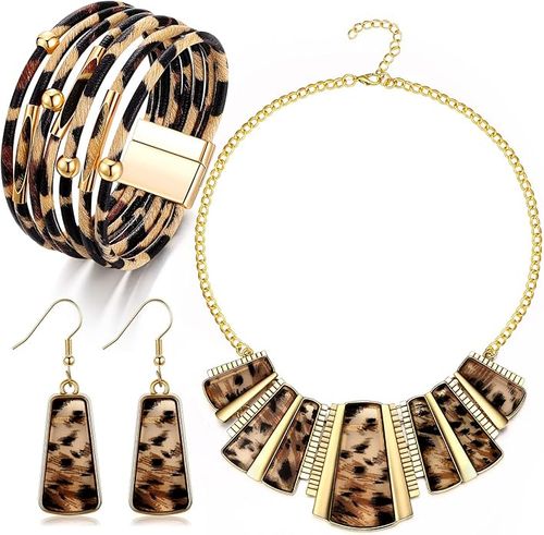 New fashion retro leopard print exaggerated earrings necklace bracelet jewelry
