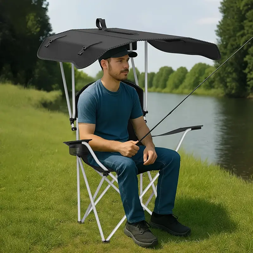 1pc Multi-Functional Folding Camping Chair with 3-Sided Sunshade Canopy - Portable Lightweight Outdoor Chair for Fishing, Beach, Park & Backyard - Durable Oxford Fabric, Easy Fold & Carry Design, Sturdy Frame, Ergonomic Seat, Beach Chair, Park Relaxation, Compact Storage, Sturdy Construction, Aluminum Beach Chair, Stackable Chair, Pvc Stackable Chair, Folding Camping Chair, A Bag With A Chair, Portable Folding Chair, Folding Chair, Fishing Chair