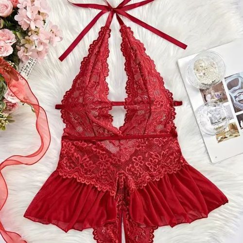 Women's Sexy Lingerie: Backless, Deep V-Neck, Plus-Size Lace Chemise Nightgown