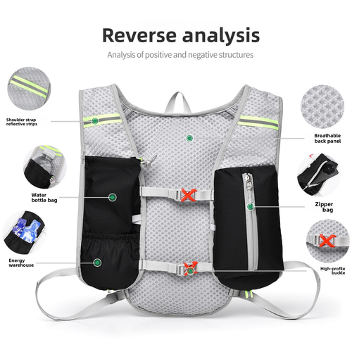A lightweight water bottle pouch featuring reflective elements, suitable for outdoor hiking, mountaineering, or travel.