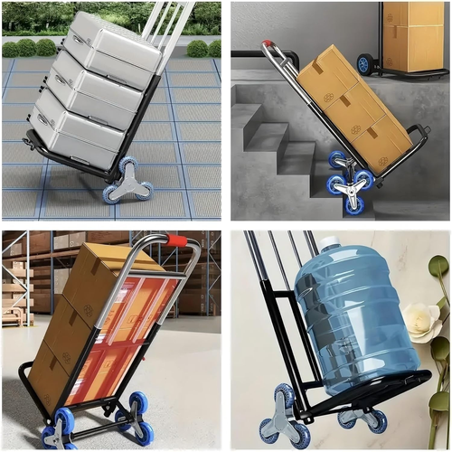 Iron Stair Climbing Cart Foldable Handle Heavy Duty Luggage & Building Material Transport Portable Household Use