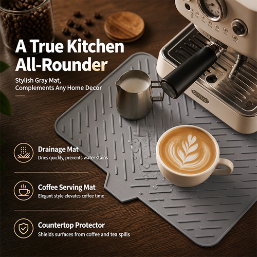10mm Thick Rectangle Silicone Dish Drying Mat Slope Drain Kitchen Counter Non Slip Heat Resistant Sink Drying Pad
