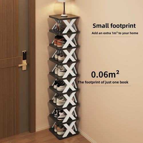 Modern 9-tier foldable Nordic-style shoe rack made of PP material—compact and space-saving, ideal for entryways.