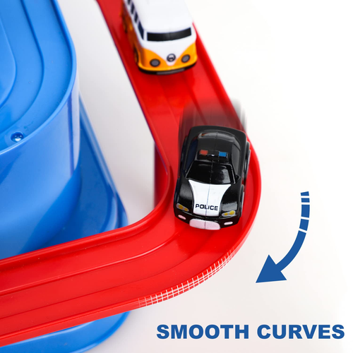 Plastic Car Adventure Race Track Toy with Train Parking Lot Inertia Sliding Vehicle Set Educational Puzzle Game