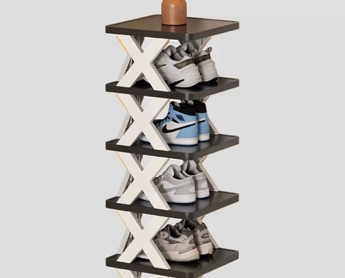 Modern 9-tier foldable Nordic-style shoe rack made of PP material—compact and space-saving, ideal for entryways.