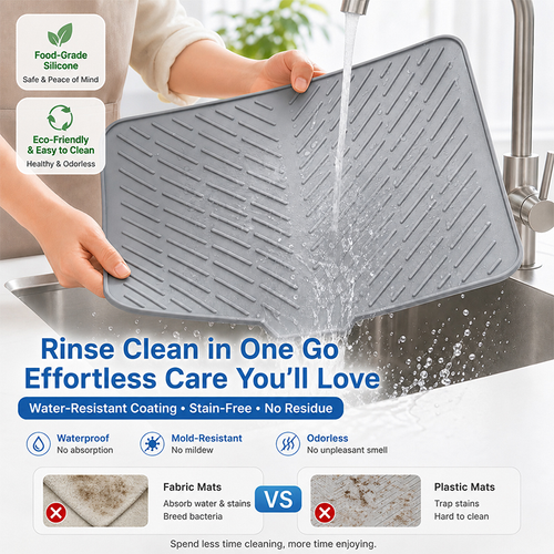 10mm Thick Rectangle Silicone Dish Drying Mat Slope Drain Kitchen Counter Non Slip Heat Resistant Sink Drying Pad