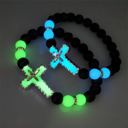 3 bracelets Night Luminous Drip Oil Cross Beads Bracelet Black Volcanic Stone Lava Oil Diffuser Bracelets Women and Men