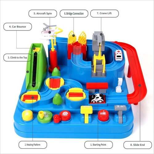 Plastic Car Adventure Race Track Toy with Train Parking Lot Inertia Sliding Vehicle Set Educational Puzzle Game