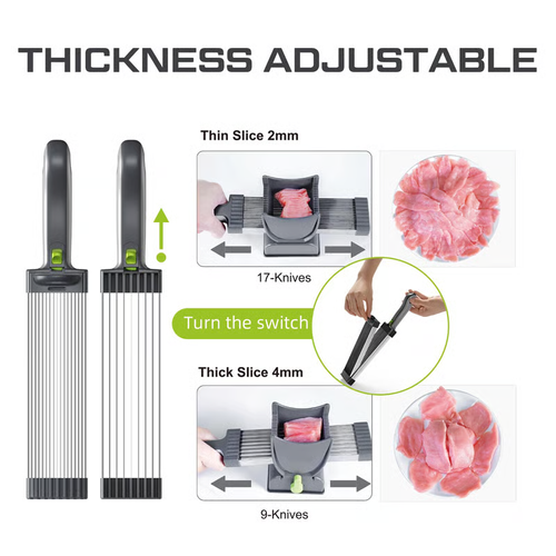 Meat Slicer For Fresh Raw Meat, Adjustable Thickness 2 Or 4 Mm, 17-In-1 Stainless Steel Meat Cleaver Kitchen Knife