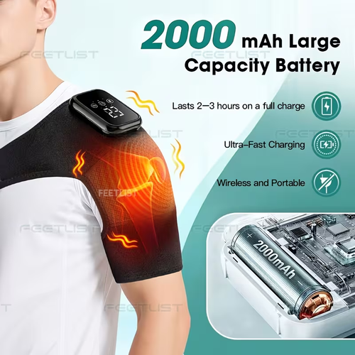 Wireless Shoulder Heater, Electric Heating and Vibration Function, for the Shoulders, 3 Heating and Vibration Modes, No Need to Plug in - with LED Touchscreen