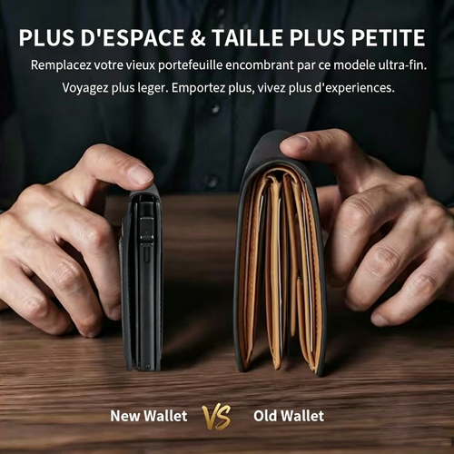 🎁Minimalist Slim Wallet – Leather RFID-Blocking Wallet with Pop-Up Aluminum Card Holder