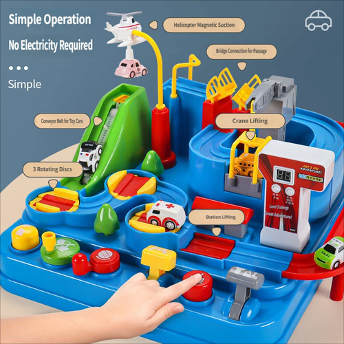 Plastic Car Adventure Race Track Toy with Train Parking Lot Inertia Sliding Vehicle Set Educational Puzzle Game