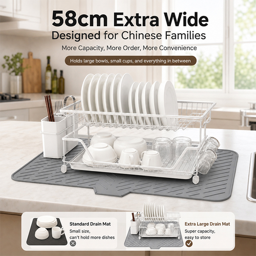10mm Thick Rectangle Silicone Dish Drying Mat Slope Drain Kitchen Counter Non Slip Heat Resistant Sink Drying Pad