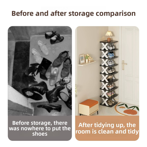 Modern 9-tier foldable Nordic-style shoe rack made of PP material—compact and space-saving, ideal for entryways.