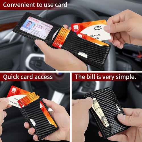 🎁Minimalist Slim Wallet – Leather RFID-Blocking Wallet with Pop-Up Aluminum Card Holder