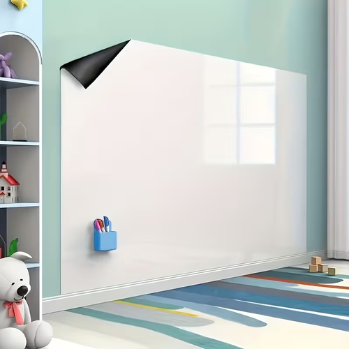 Large electrostatic whiteboard sheet washable surface compatible with whiteboard markers and erasers (60cm x 10m).