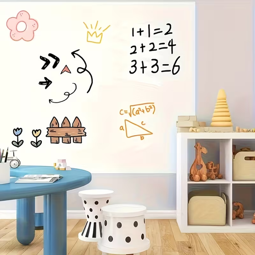 Large electrostatic whiteboard sheet washable surface compatible with whiteboard markers and erasers (60cm x 10m).