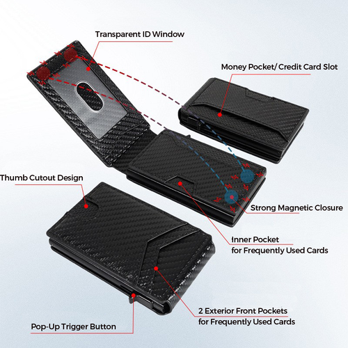 🎁Minimalist Slim Wallet – Leather RFID-Blocking Wallet with Pop-Up Aluminum Card Holder