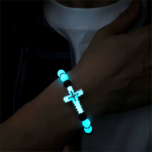 3 bracelets Night Luminous Drip Oil Cross Beads Bracelet Black Volcanic Stone Lava Oil Diffuser Bracelets Women and Men