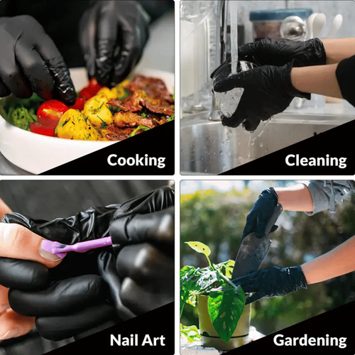 Black powder-free nitrile gloves, latex-free, with anti-slip function, 100 gloves2 boxes