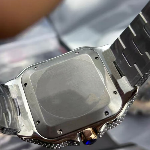 Men's Luxury Hip-Hop Style Square Watch – Iced-Out Diamond-Studded Design, Quartz Movement, Water-Resistant, Crystal Glass, Silver Finish with Roman Numerals.