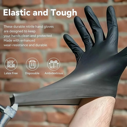 Black powder-free nitrile gloves, latex-free, with anti-slip function, 100 gloves2 boxes