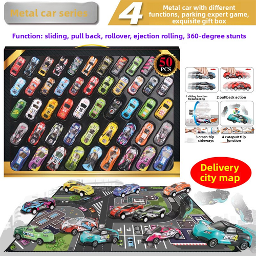 Multifunctional Alloy Racing Car Toy (Pull-Back) — 50-Piece Deluxe Gift Set (1:64 Scale, Includes Plastic Accessories), Gift for Kids