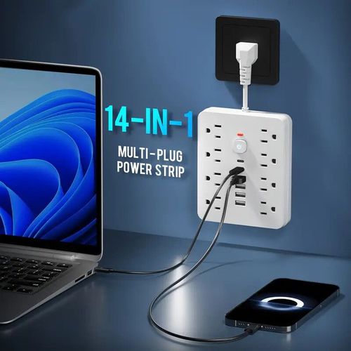 14-in-1 power socket - with overload protection and one-touch control switch