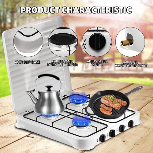 Gas Stove 4 Burner With Enamel Lid - White