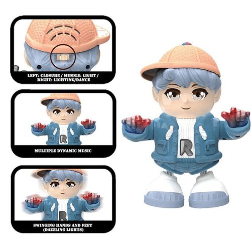 Electronic music cartoon doll dancing cool girl boy toy with light music