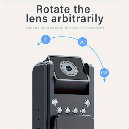 Body camera with audio and video recording, 180° rotating lens